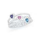 Silver-Purple-Pink-Blue-CZ-Heart-Ring-Set Sale