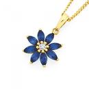9ct-Gold-Created-Ceylon-Sapphire-Diamond-Flower-Pendant Sale