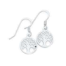 Silver+Round+Tree+Of+Life+Drop+Earrings