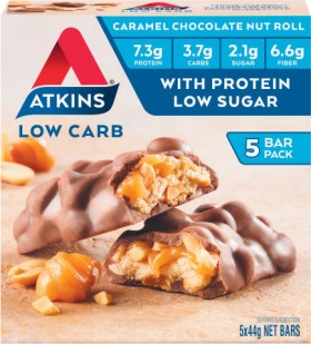 Atkins-Protein-Bar-Caramel-Chocolate-Nut-Rolls-5-Pack-220g on sale